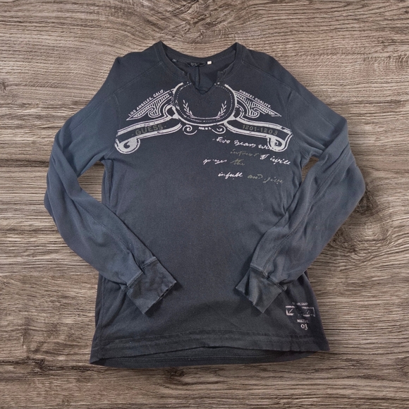 Guess Retro Style Men's Long Sleeve Tee Black Size L - Picture 1 of 7